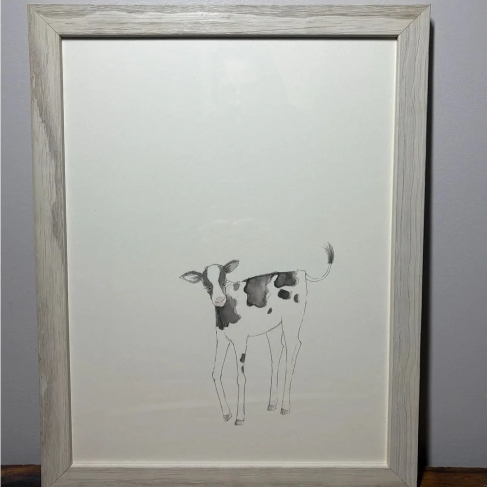 Restoration Hardware Baby & Child Watercolor Animal print Cow framed art